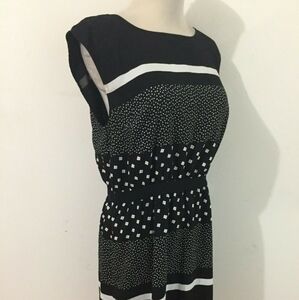 LOFT Black and White Patterned Midi Dress